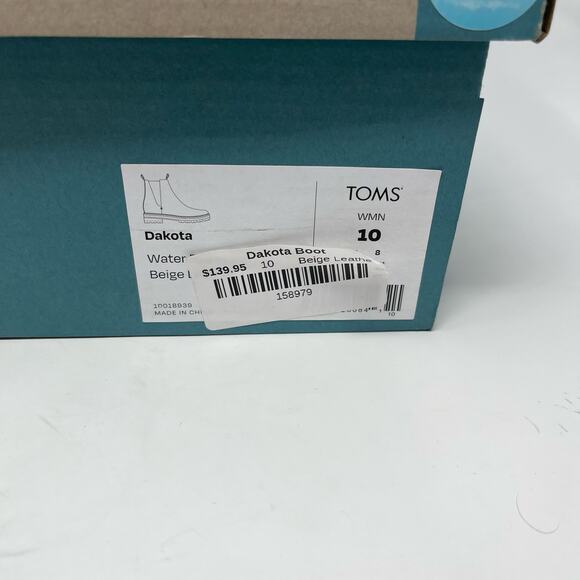 Toms Dakota Slip On Boot Womens 10 Beige Leather Chunky Water Resistant - Picture 10 of 11